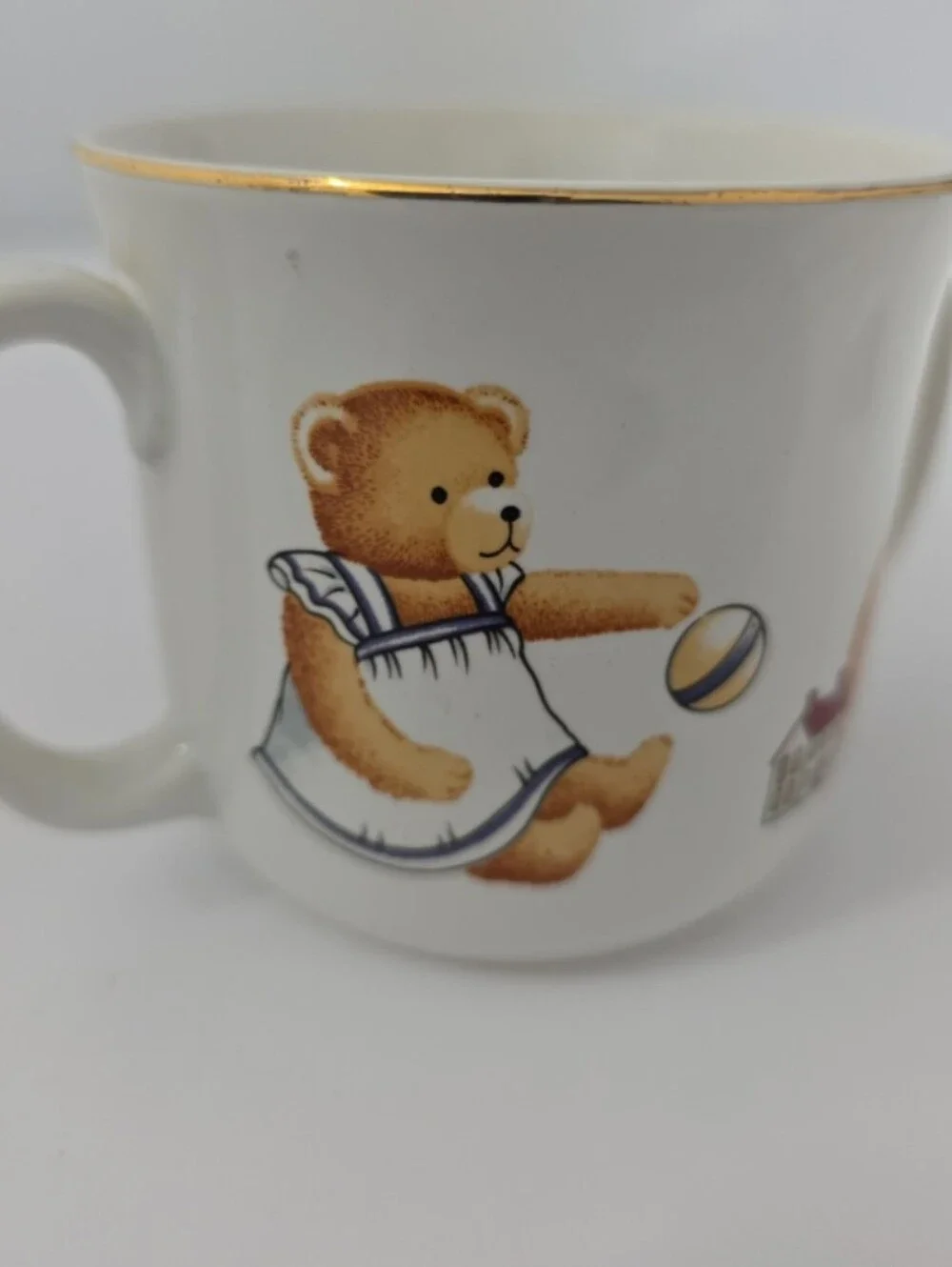Vintage Teddy Bear Double Handle Ceramic Child Mug Nursery Baby Training Cup